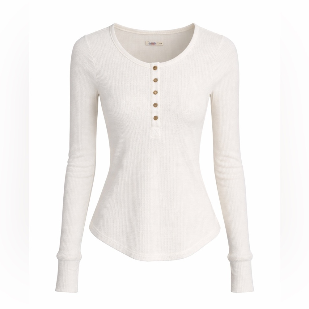 Faherty Waffle Knit Henley Thermal Top Cream‎ XS Slim Fit